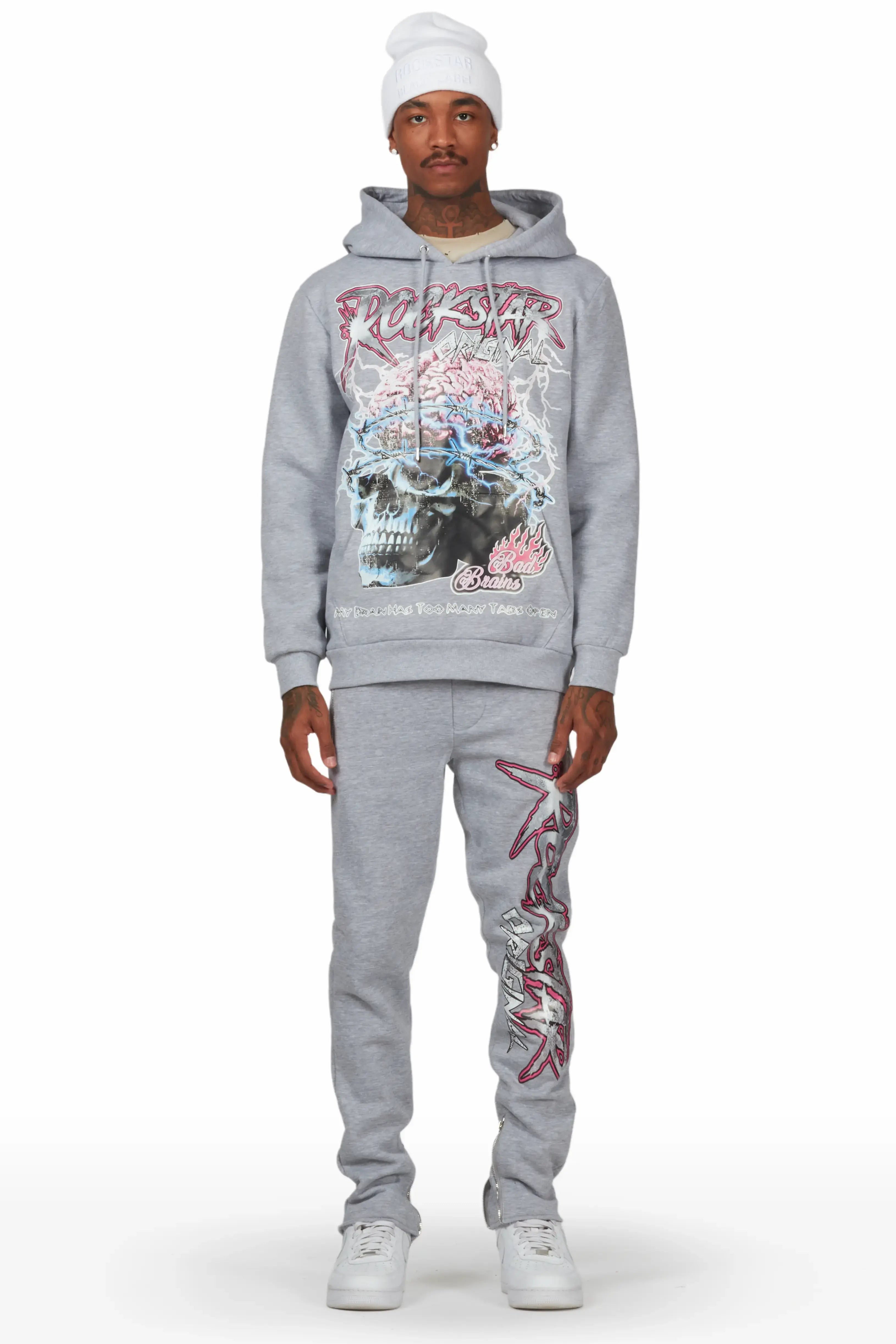 Brain Heather Grey Hoodie Slim Fit Track Set