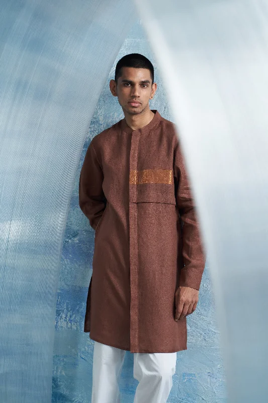 Aura Woody Brown Placket Kurta Set