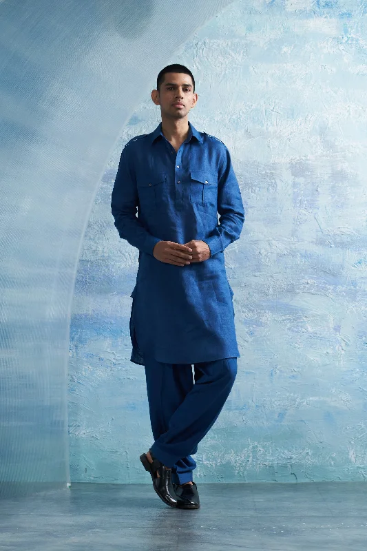 Aura Royal Blue Linen Pathani