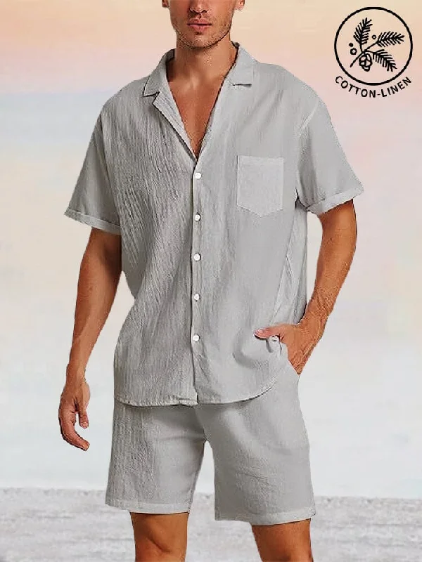 Breathable Cotton Linen Beach Shirt Set