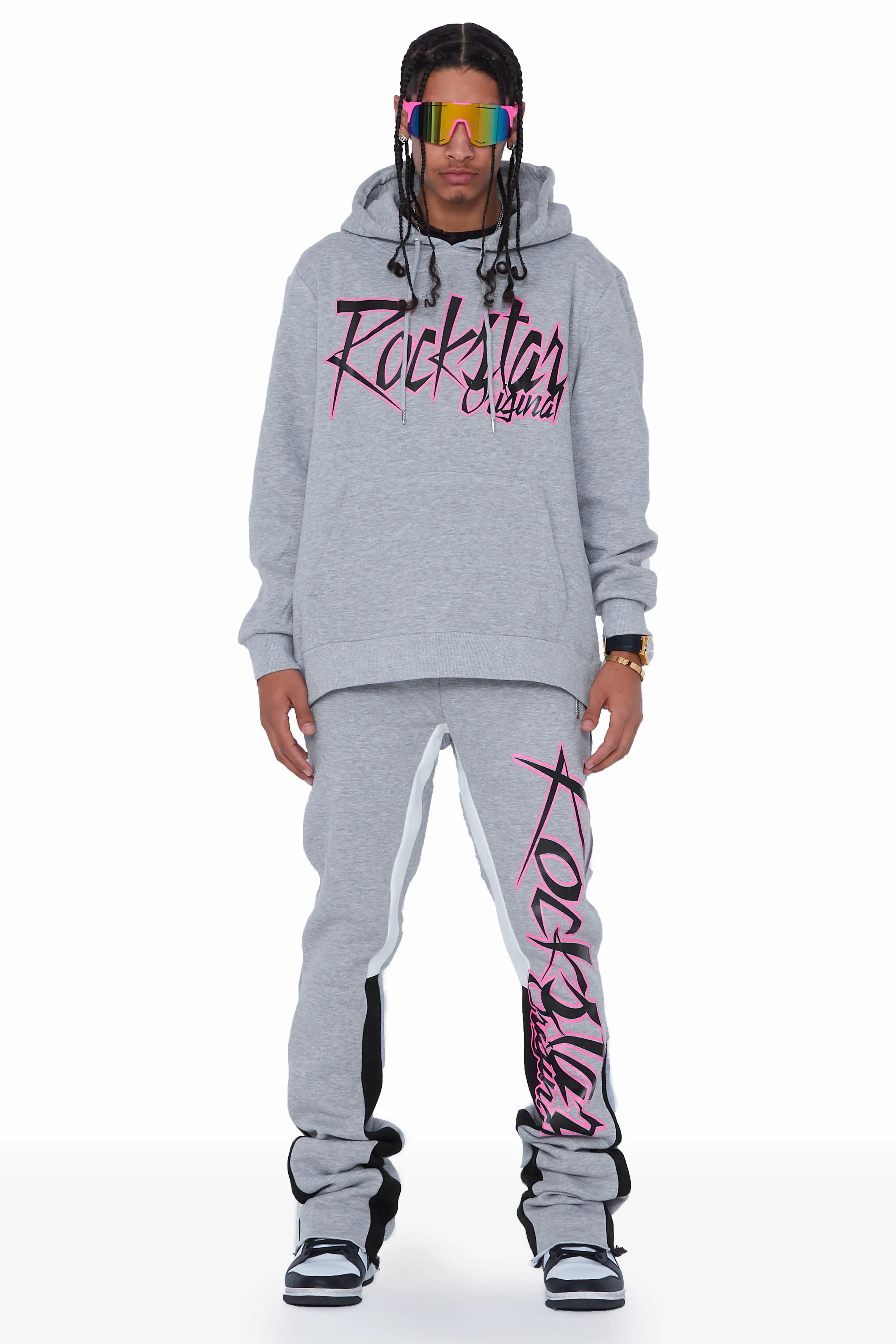 Kalibre Heather Grey/Black Hoodie/Stacked Flare Pant Set