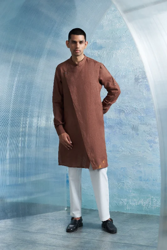 Aura Woody Brown Slant Kurta Set