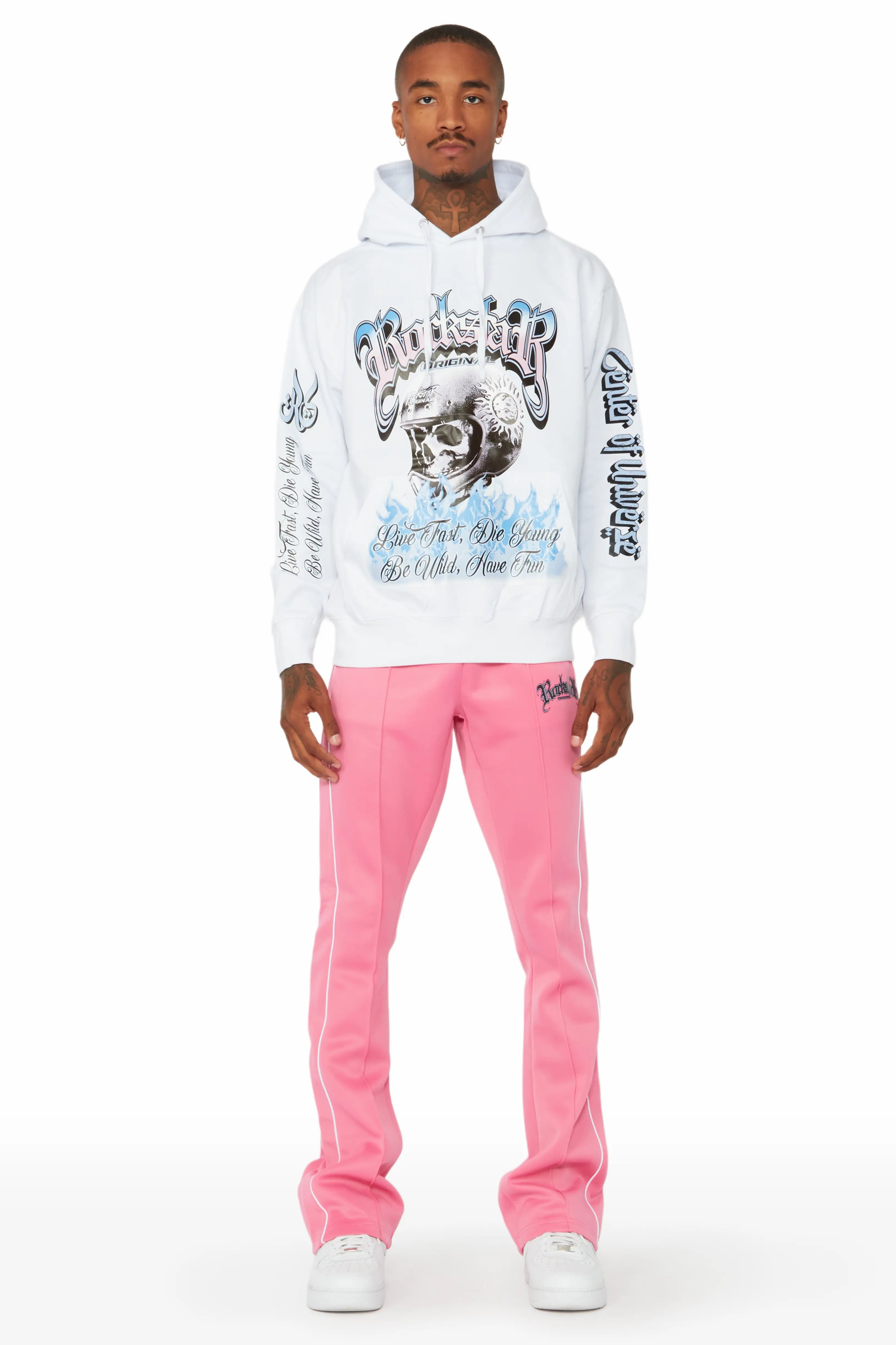 Kimball White/Pink Graphic Hoodie/Track Pant Set