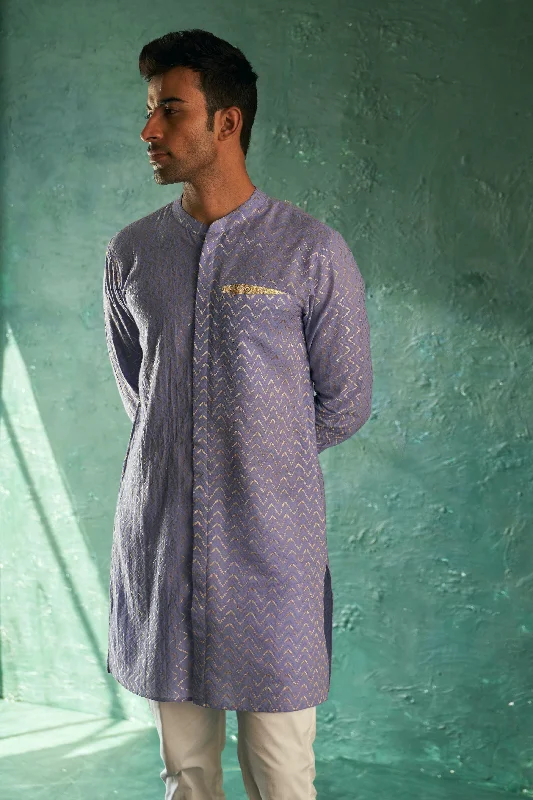 Midas Lavender Chevron Front Placket Kurta With Pant - Set of 2