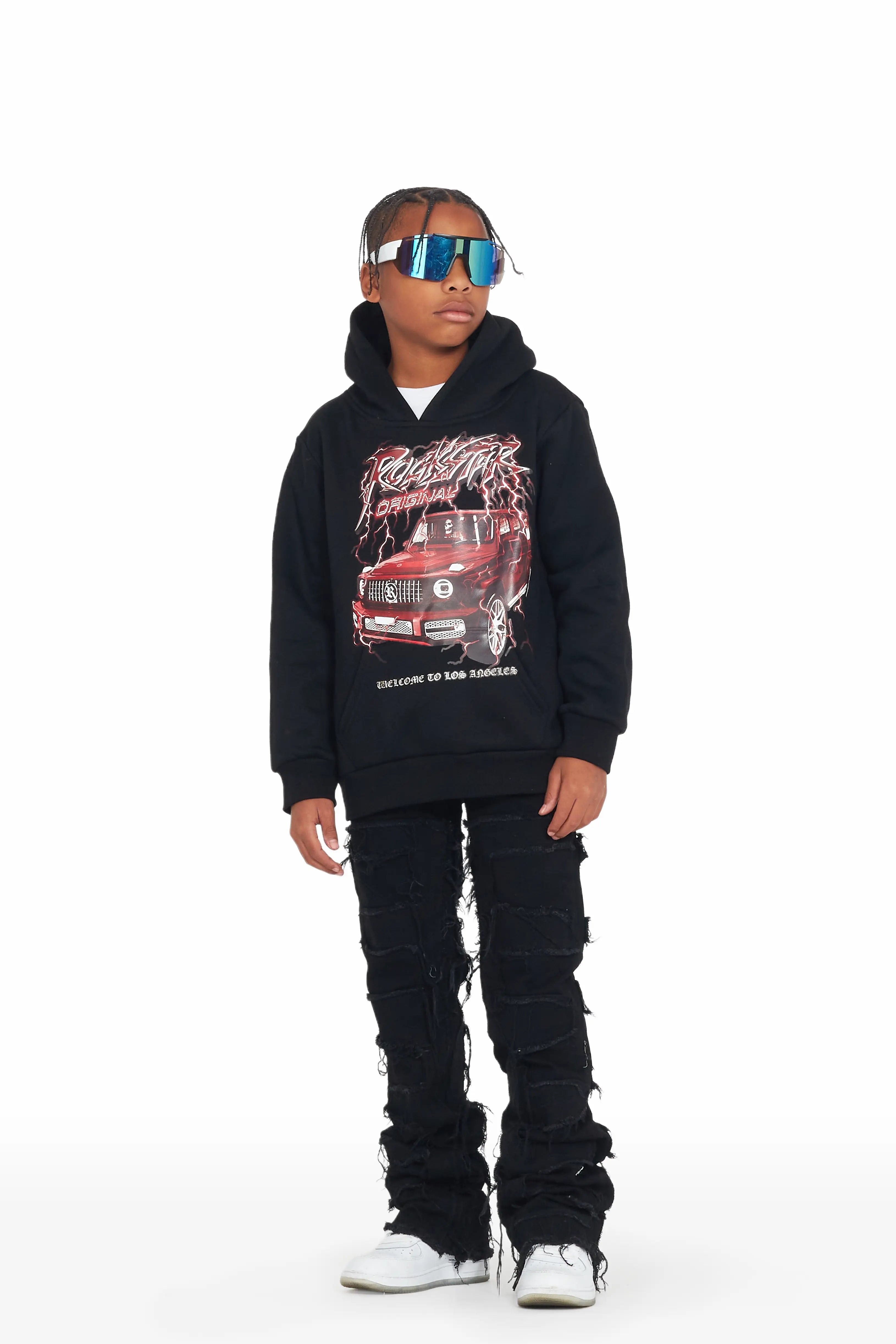 Boys Krys Black Hoodie/Super Stacked Flare Jean