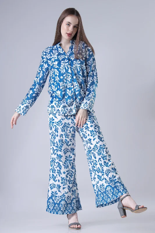 Seamless Royal Floral Shirt And Pant Co-Ord Set For Women