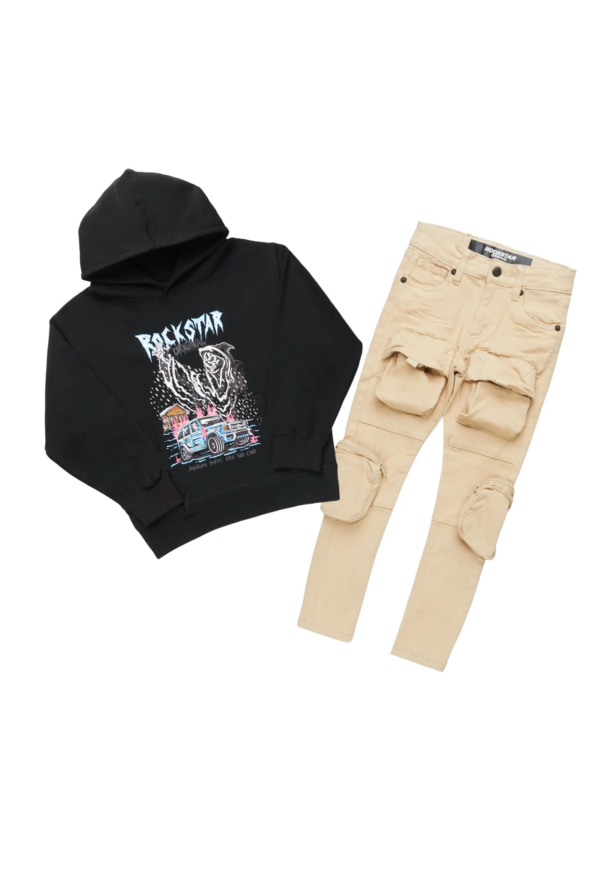 Boys Trap Black Hoodie/Jean Set