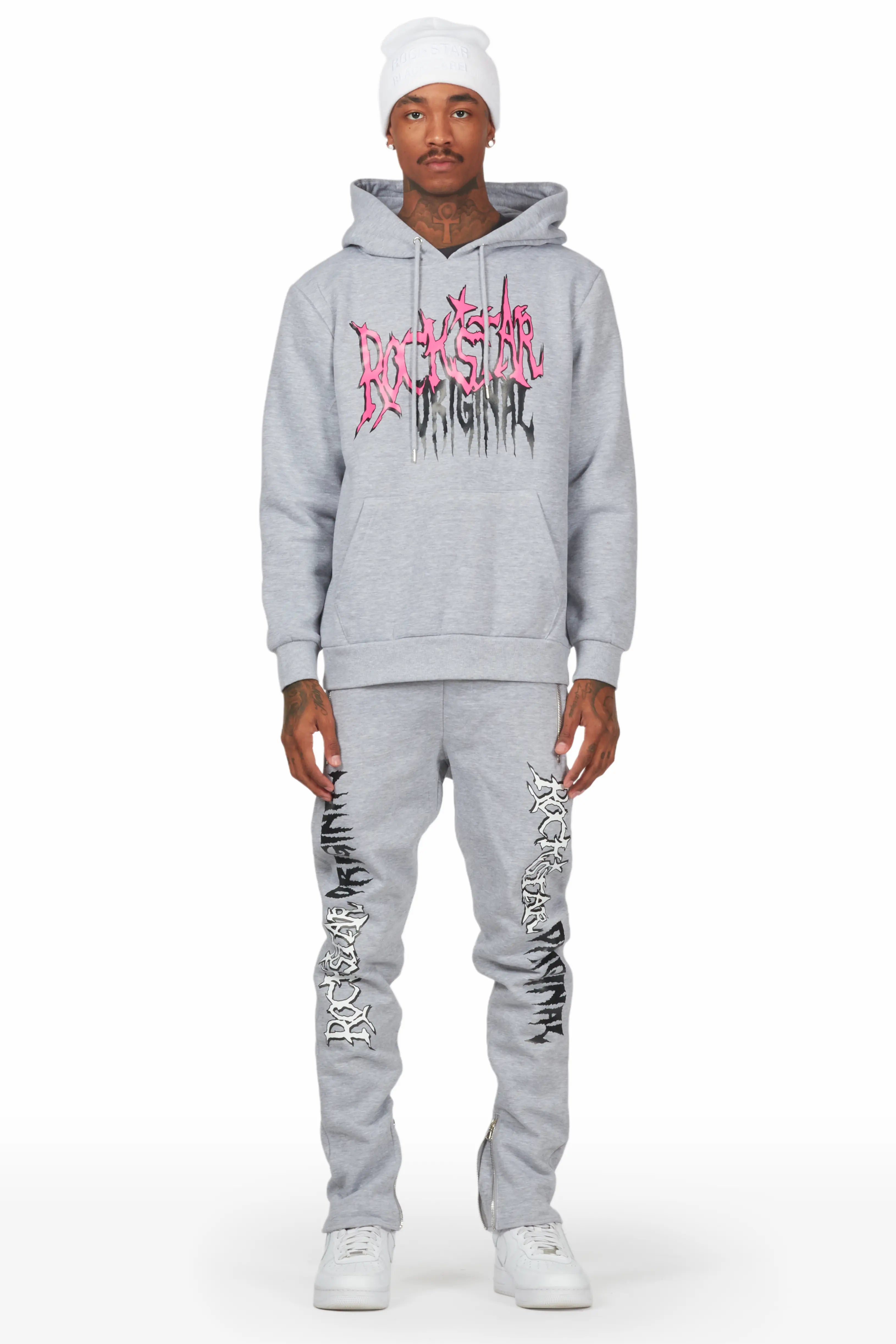 Hawkey Heather Grey Hoodie Slim Fit Track Set