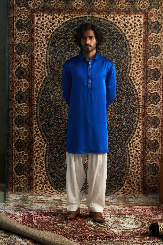 Prarambh Blue Embroidered Pathani Set