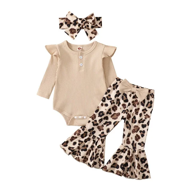 WILD GIRL Animal Print Bellbottom Outfit with Headband