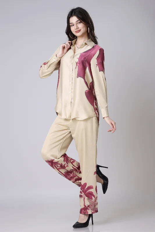 Attractive Caramel Comfort Fit Shirt And Pant Co-Ord Set