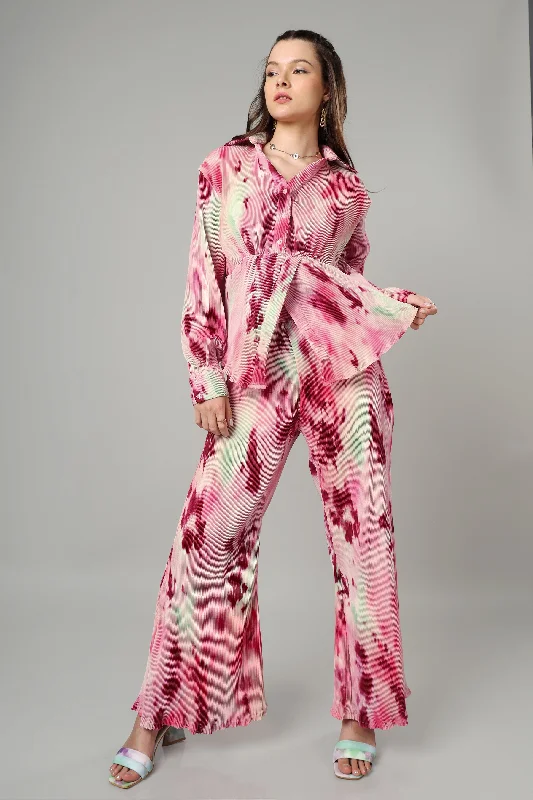 Tie Dye Pleated Co-Ord Set For Women