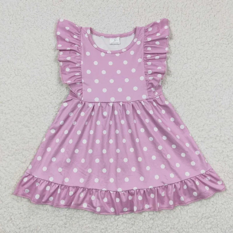 GSD0362 Purple Dots Girls Short Sleeve Dresses