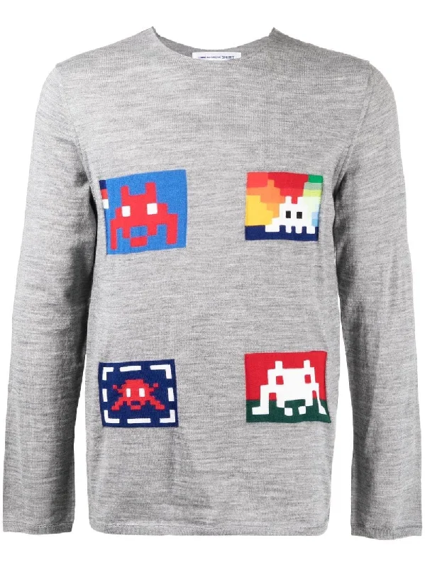 Graphic-Print Fine-Knit Jumper