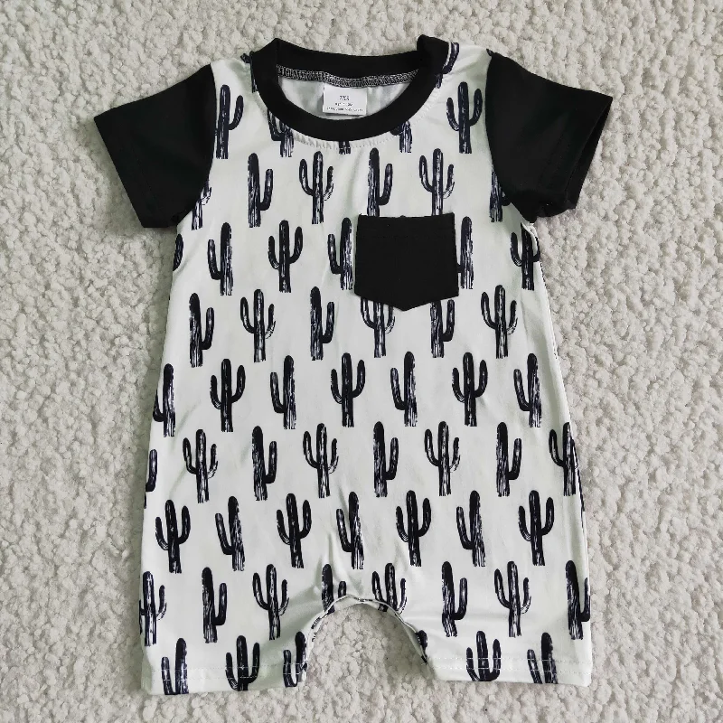 SR0017 Black Cactus Pocket Boys Short Sleeve Romper