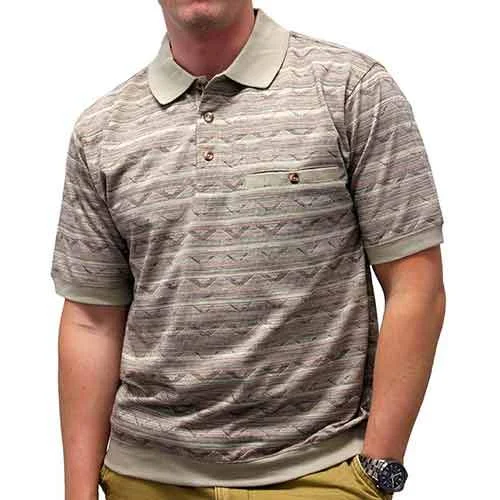 Classics by Palmland Allover Short Sleeve Banded Bottom Shirt 6191-328 Big and Tall Khaki