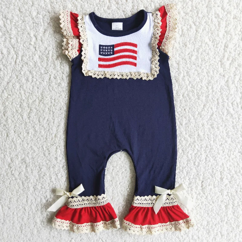 C3-4 Embroidery 4th Of July Girls Short Sleeve Romper