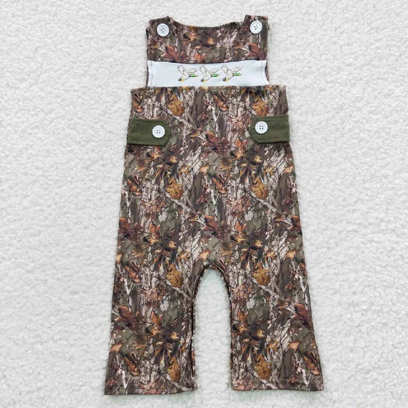 SR0357 Duck Camo Green Embroidery Girls Short Sleeve Romper