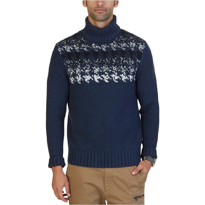 Nautica Mens Engineered Houndstooth Knit Sweater, Blue, Medium