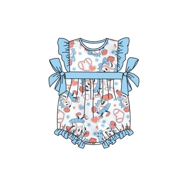 Preorder SR0971  Pink Blue Softball  Girls Short Sleeve Romper