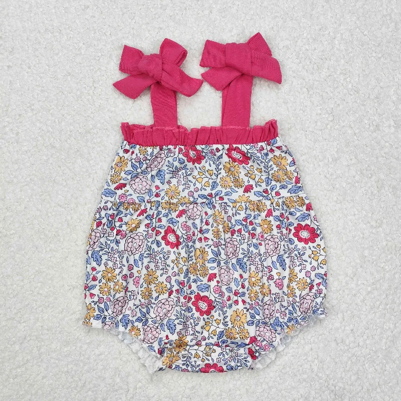 SR2277 Rose Red Sleeveless Romper with colored Flower nightwear kids Romper RTS 202412