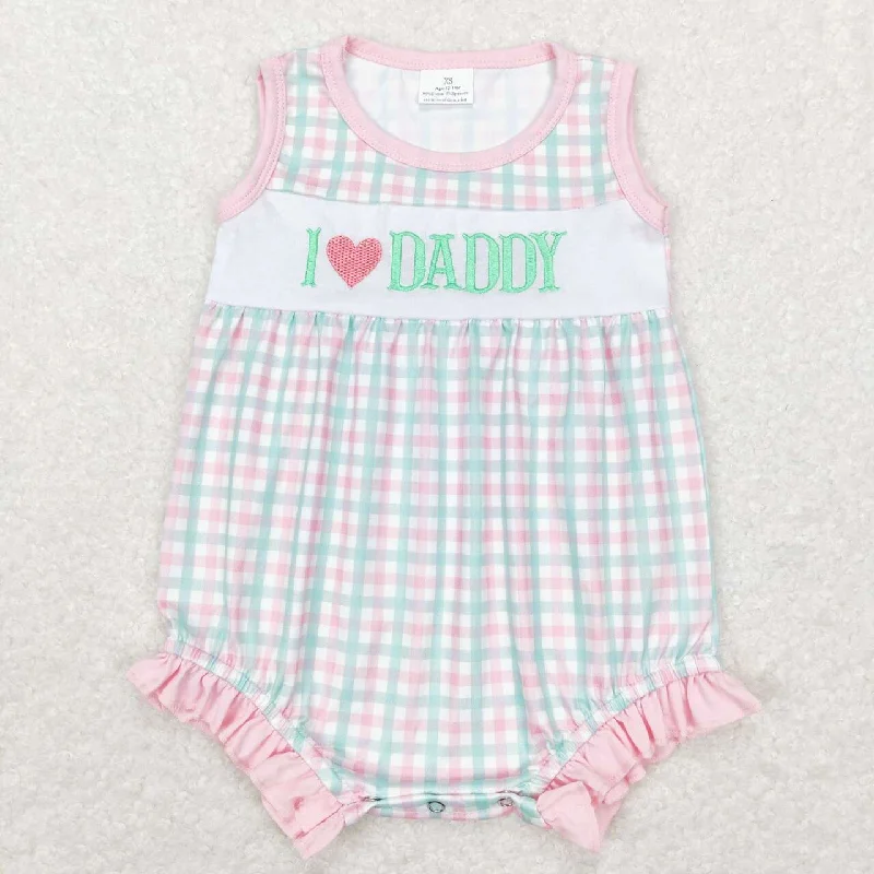 SR0713 I Love Daddy Pink Embroidery  Girls Short Sleeve Romper