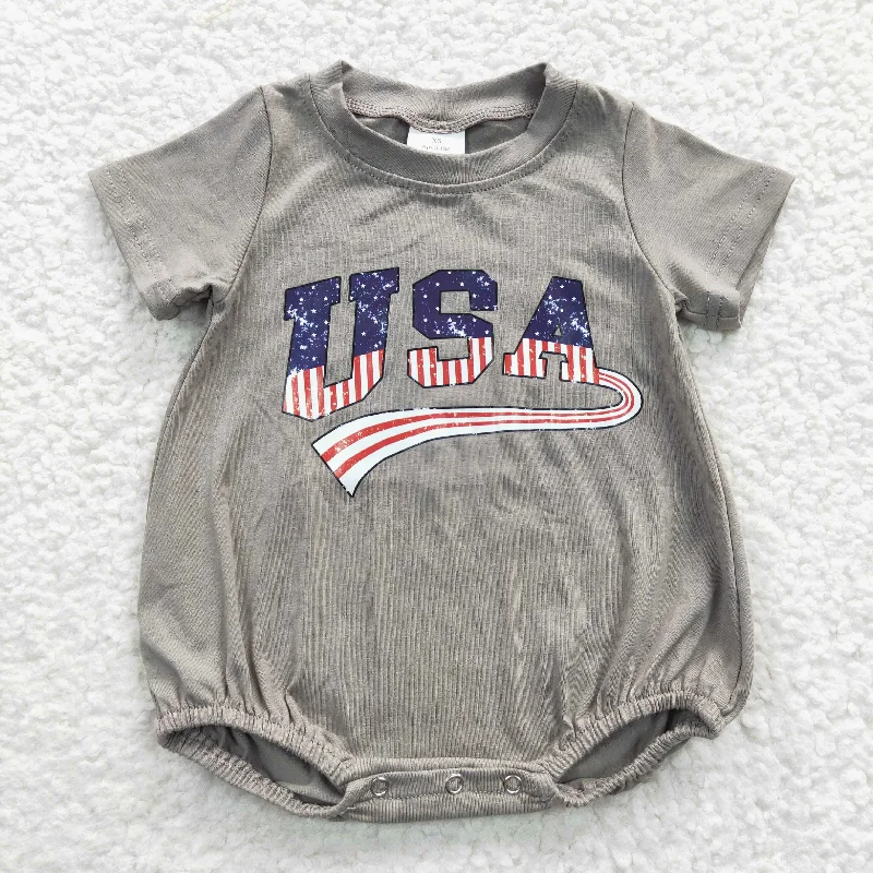 SR0287 4th Of July Grey Boys Short Sleeve Romper