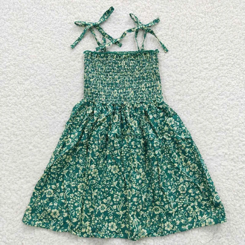 GSD0369 Green Floral Girls Short Sleeve Dresses