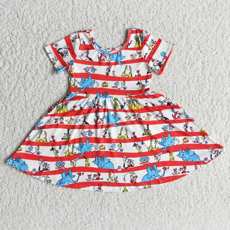 Clearance B1-11  Dr Red Blue Cartoon Baby Girls Short Sleeve Dresses