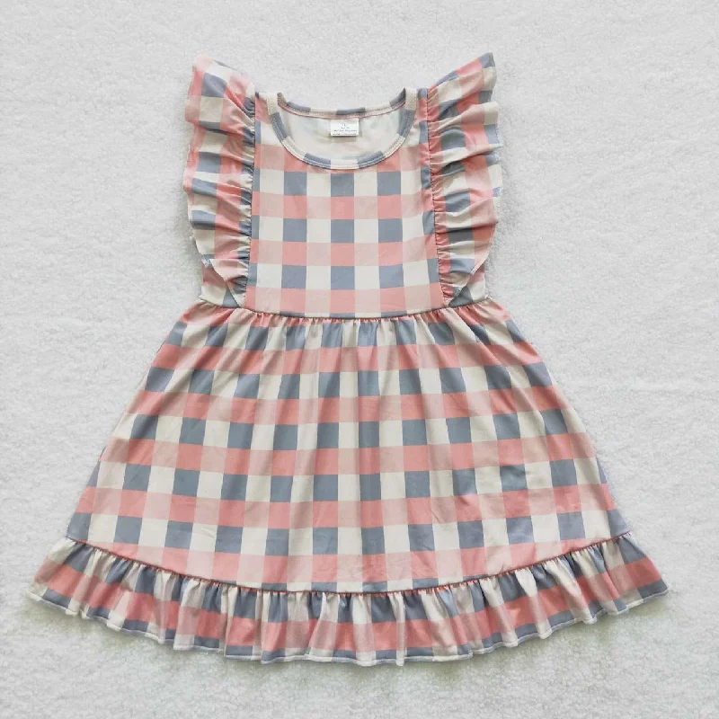 GSD0364 Pink  Plaid  Girls Short Sleeve Dresses