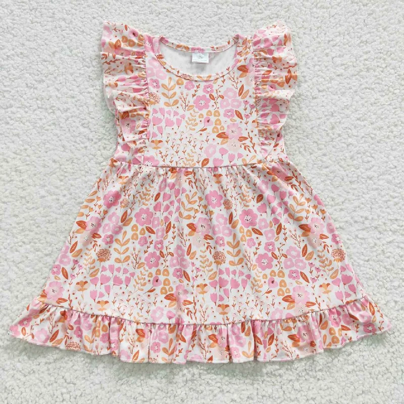 GSD0361 Pink Floral Girls Short Sleeve Dresses