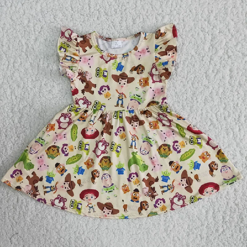 B15-12 Toy  Cartoon Girls Flutter Sleeve Dresses