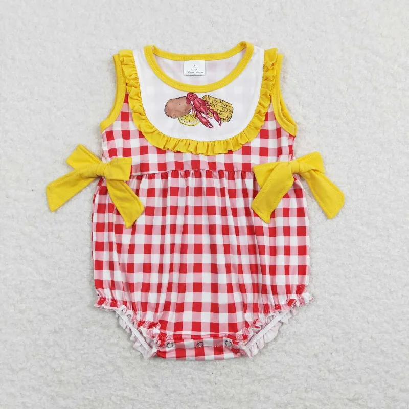 SR0769 Red Yellow Crayfish  Girls Short Sleeve Romper