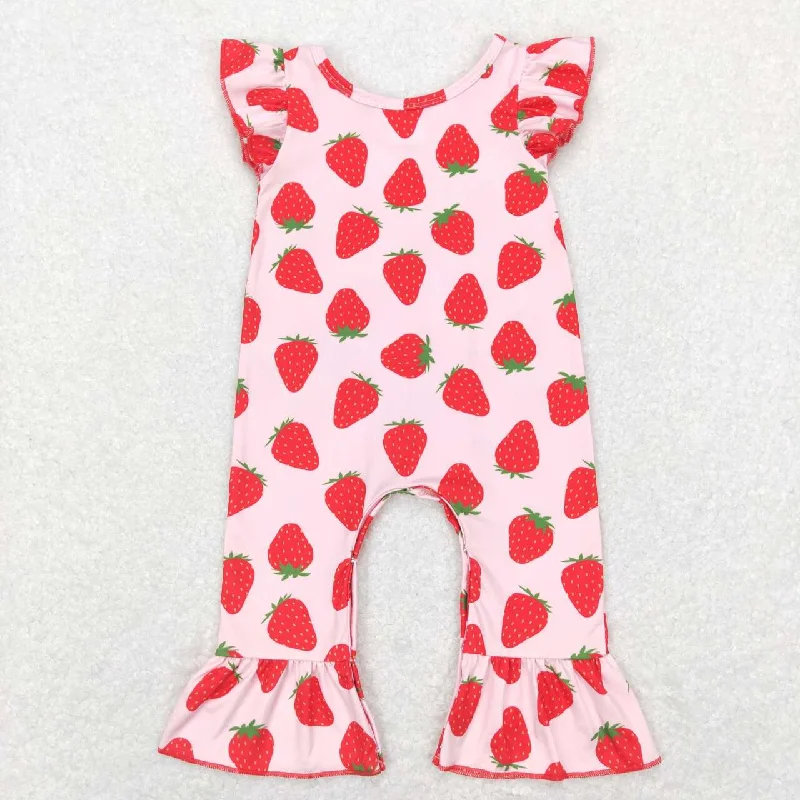 SR0561 Red Pink Strawberry Girls Short Sleeve Romper