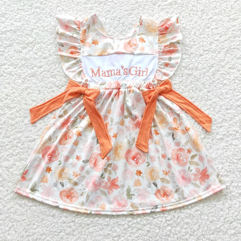 GSD0307 Orange Pink Mama' Girl Plaid Ruffles Girls Short Sleeve Dresses