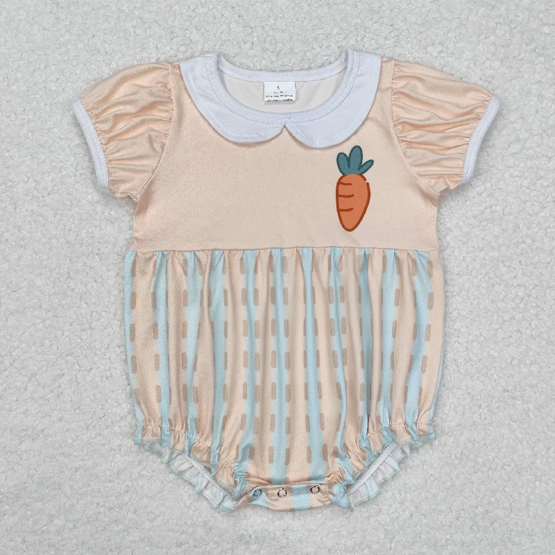 SR2225 orange green striped carrot Girls Short Sleeve Romper cute girls outfits RTS