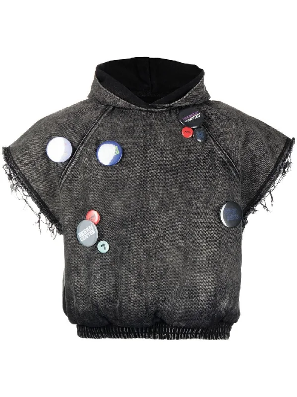 Badge-Embellished Sleeveless Hoodie