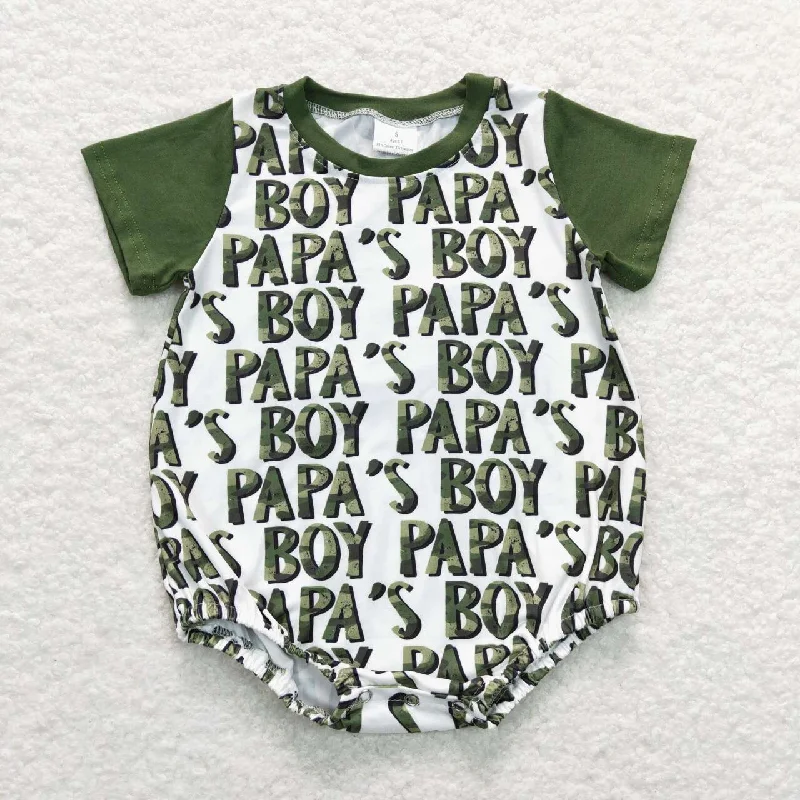 SR0876  Green Papa's boy  Girls Short Sleeve Romper