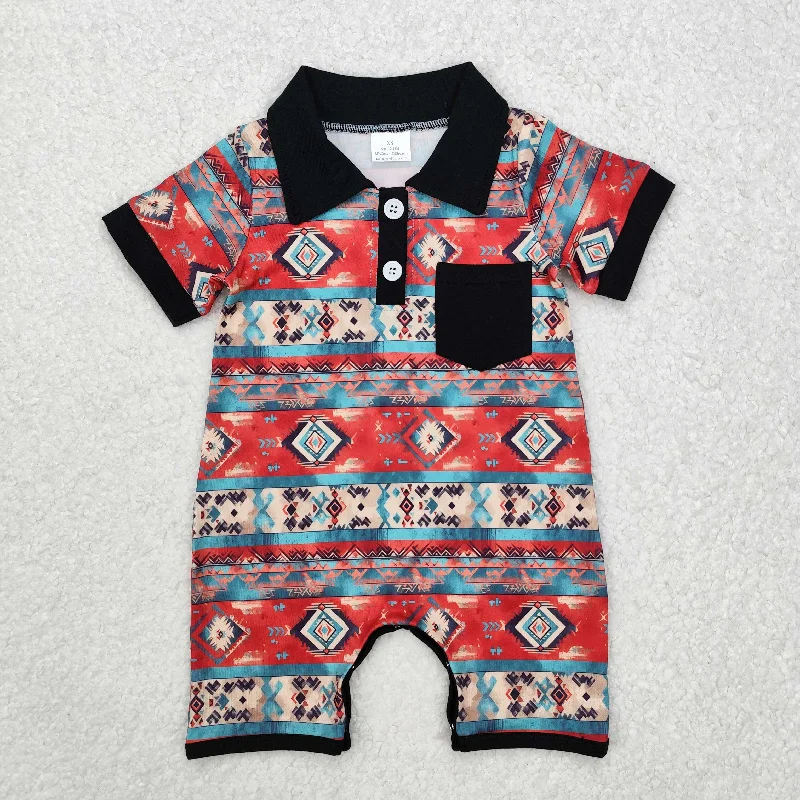 SR2320 Baby boy  Romper Black Red Polo short sleeve romper RTS 202412