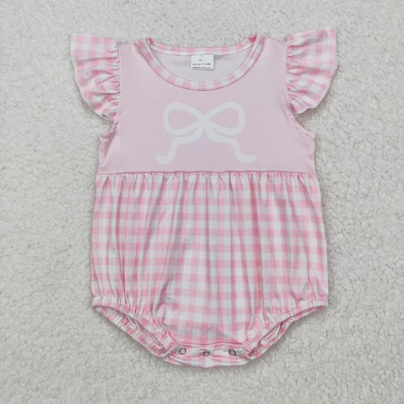 SR2135 Baby Girl Valentines Romper Pink Bow check sleeveless Romper  RTS 202412