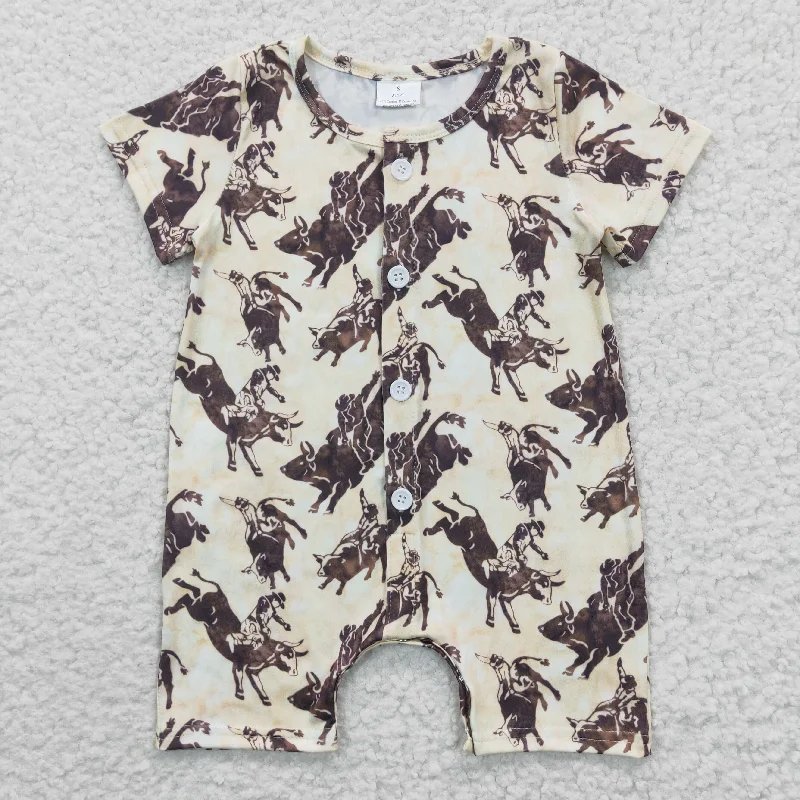 SR0261   Brown Rodeo Cowboy Western Boys Short Sleeve Romper