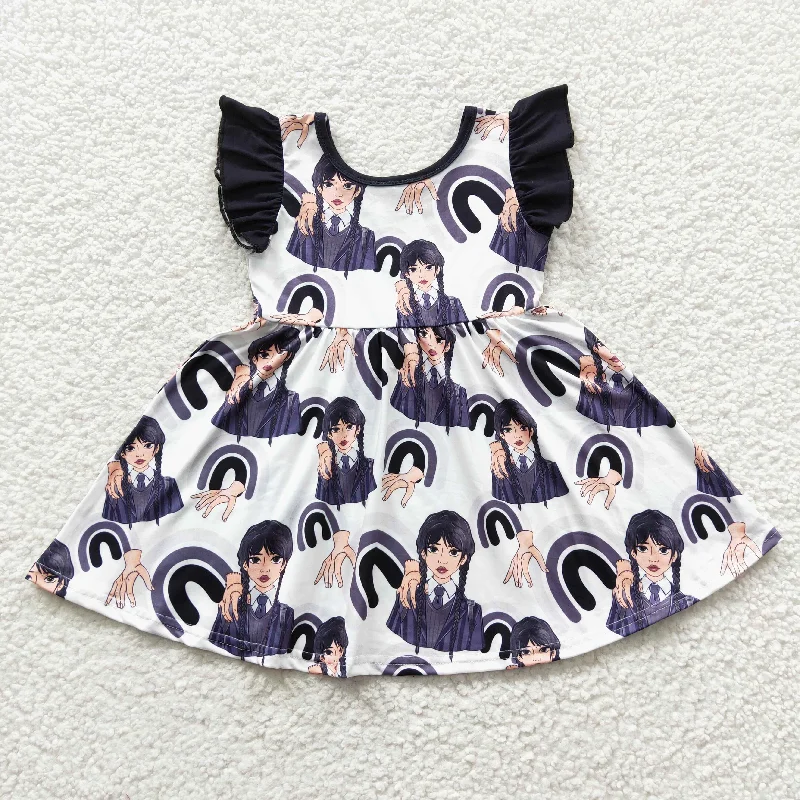 GSD0326 Black Rainbow Wed Cartoon Girls Short Sleeve Dresses