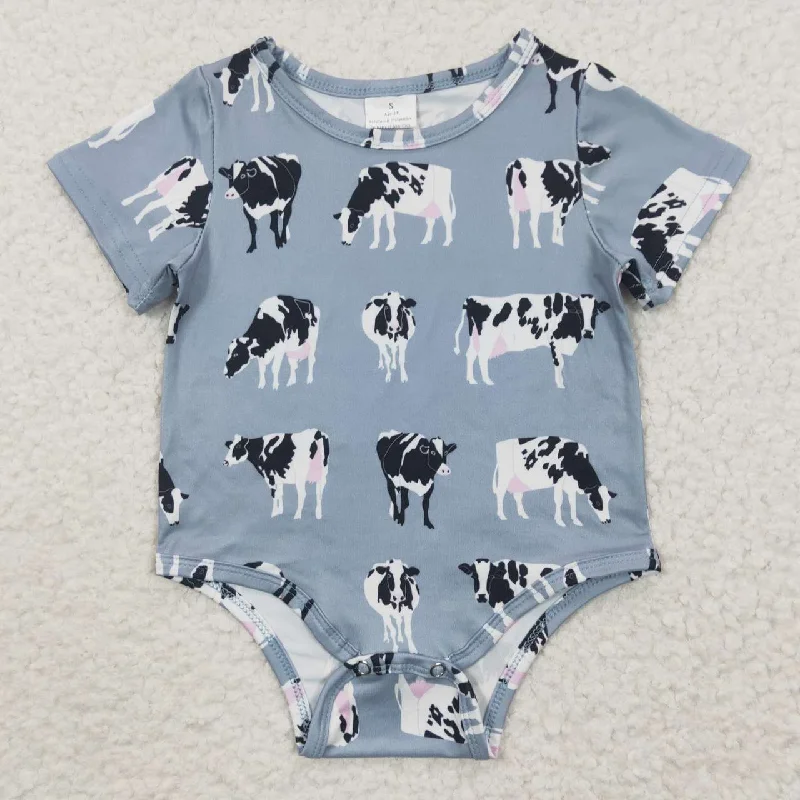 SR0297 Western Blue Cow Boys Short Sleeve Romper