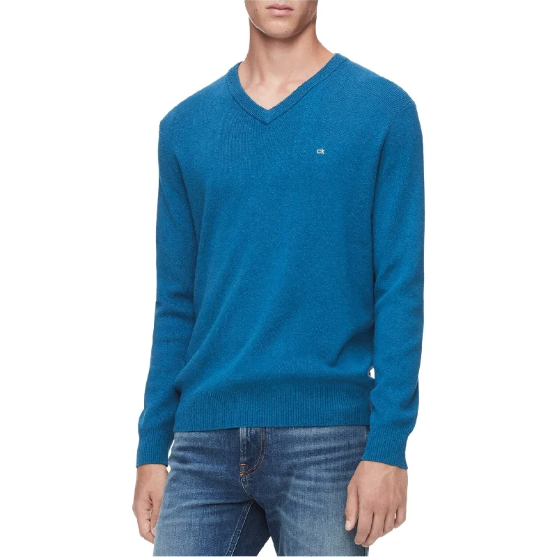 Calvin Klein Mens Ribbed V-neck Pullover Sweater, Blue, XX-Large