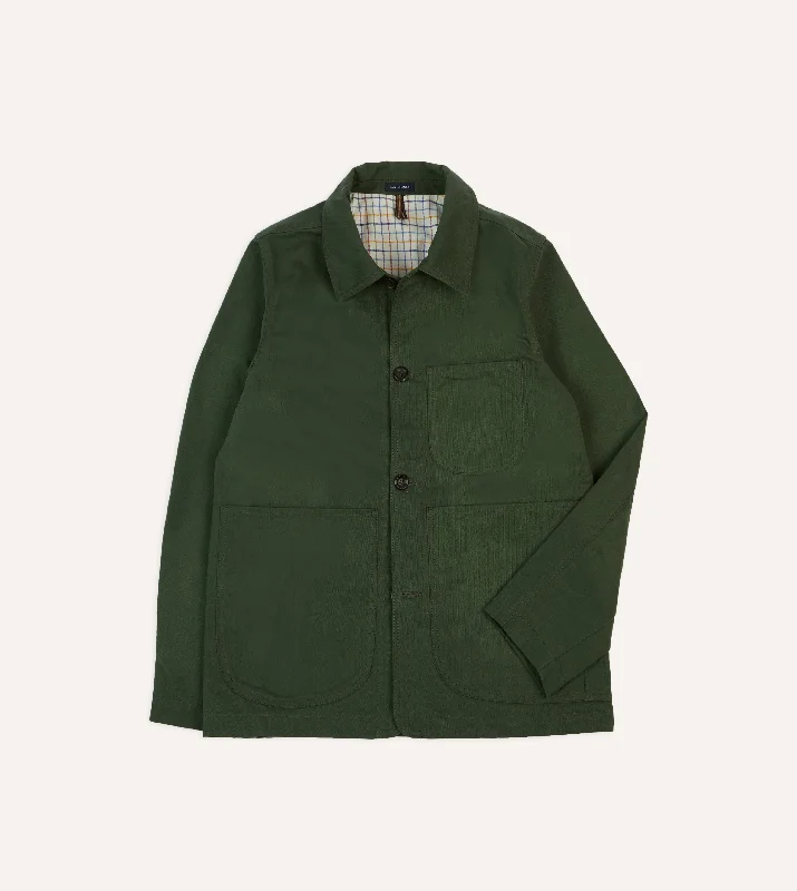 Green Herringbone Cotton Three-Pocket Chore Jacket