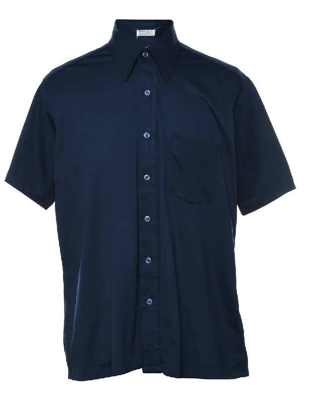 1970s Navy Short-Sleeve Shirt - M