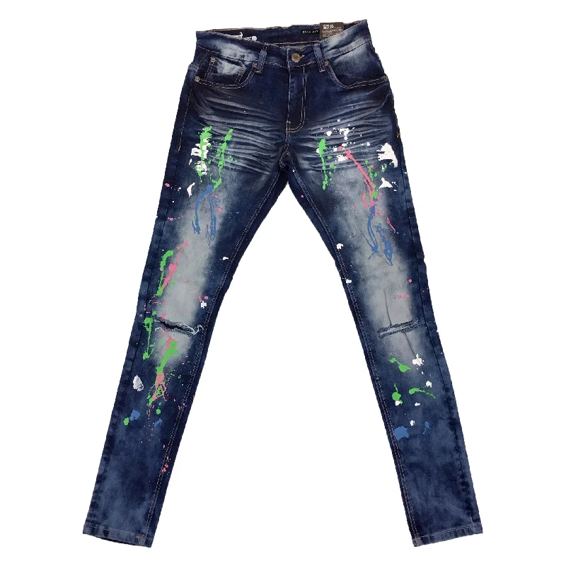 Copper Rivet Painted Ripped Jean (Medium Blue)