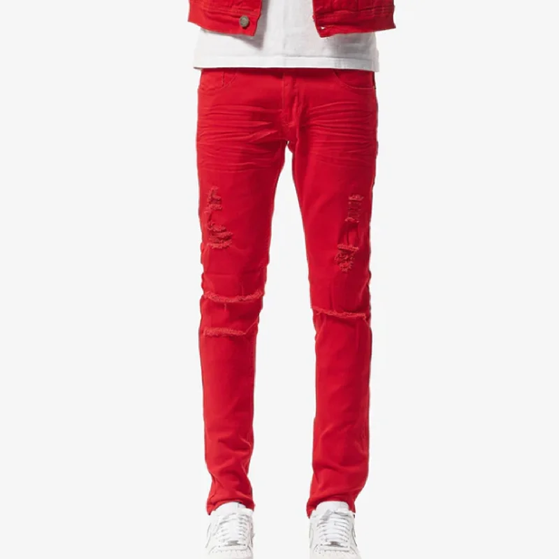 Copper Rivet Ripped Slim Jean (Red)