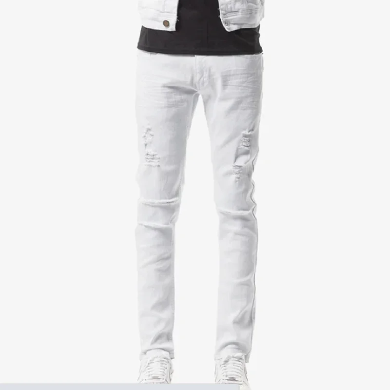 Copper Rivet Ripped Slim Jean (White)