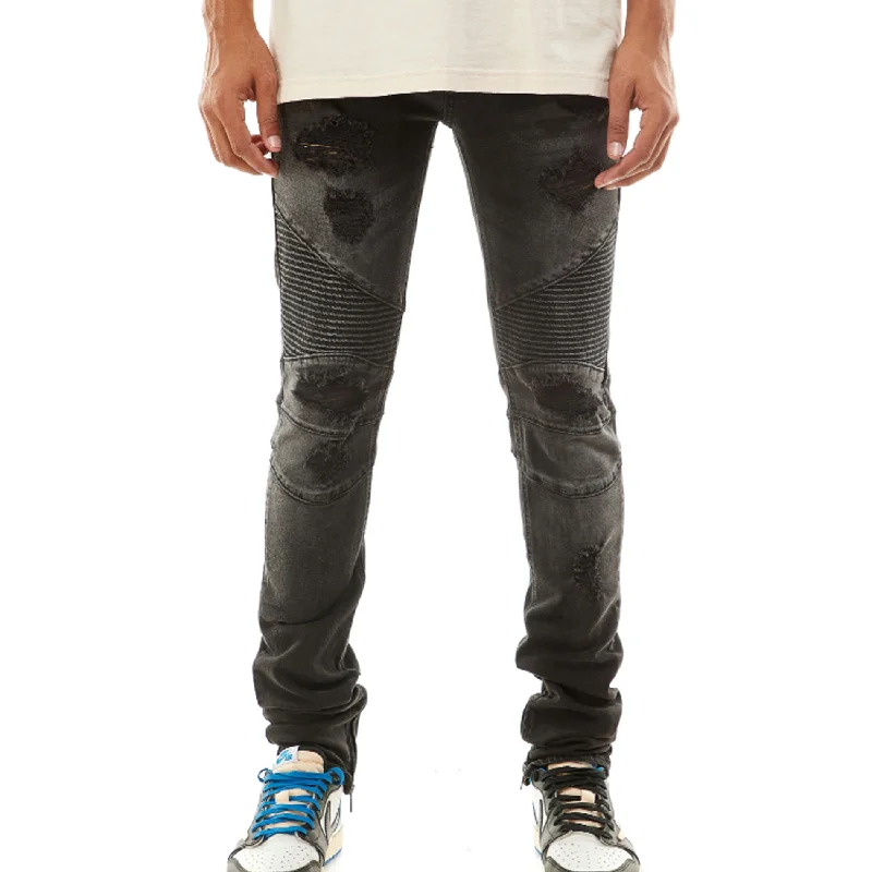 KDNK Destroyed Moto Ankle Zip Jean (Dark Medium Grey)